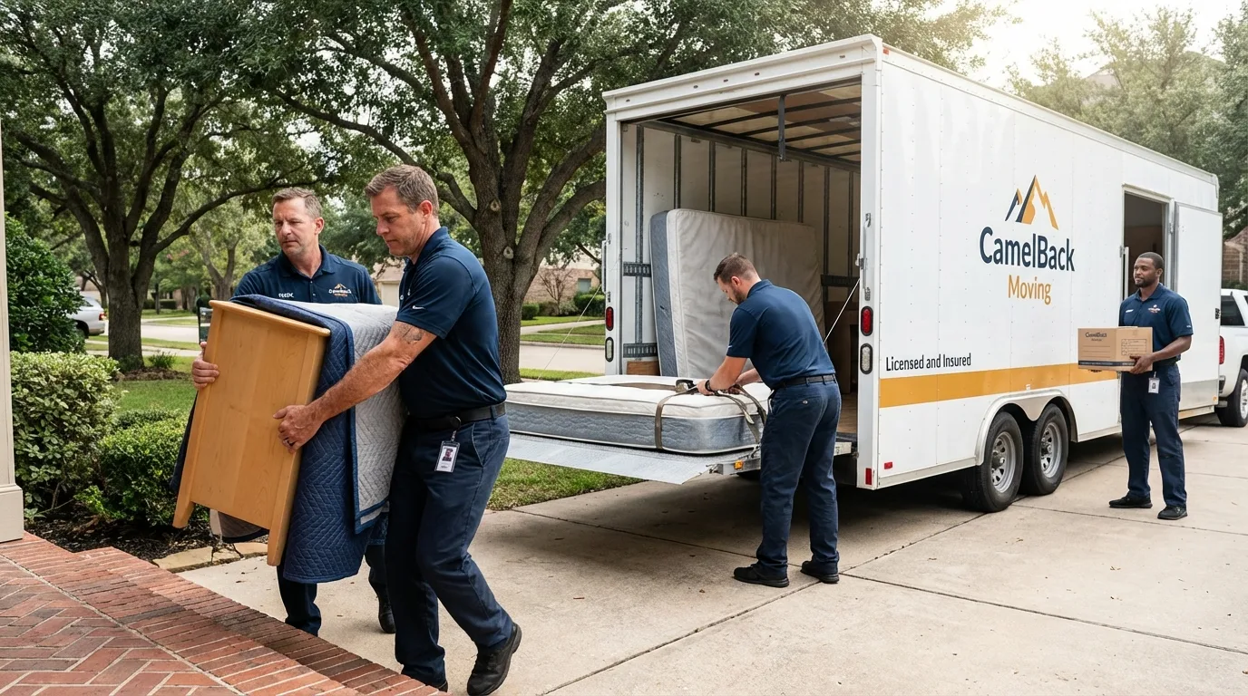 Crew loading residential truck for cross-state move from Oregon City, OR
